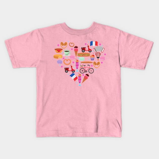 Paris France Clip art Heart Kids T-Shirt by Cun-Tees!